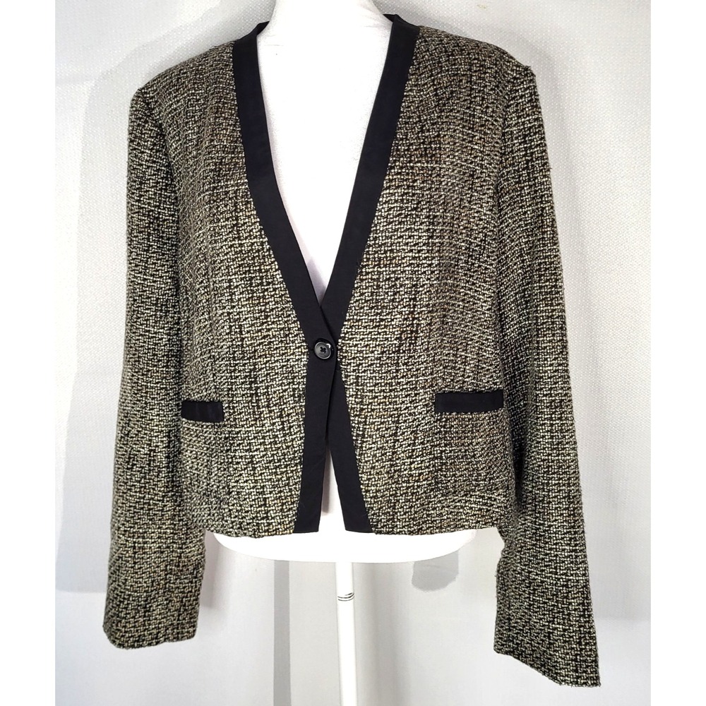 Dana Buchman‎ Tweed Blazer Jacket Pockets Lined One Button Black Women's Size L
